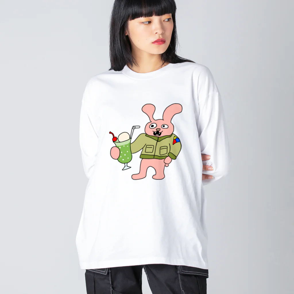 須田ふくろうのレトロ感溢れるジャケットうさぎとクリームソーダ「ジャケうさ」 Big Long Sleeve T-Shirt