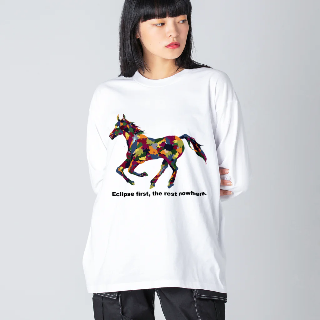 meiroのカラフルなホース_文字入り ビッグシルエットロングスリーブTシャツ