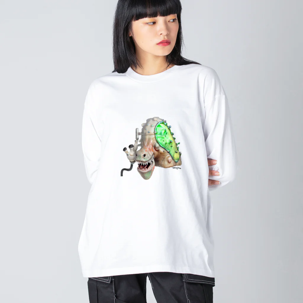 🍩tarojiro(たろじろ) shop🍩の恐竜に噛まれた時はシャワーで冷やすといい by AI Big Long Sleeve T-Shirt