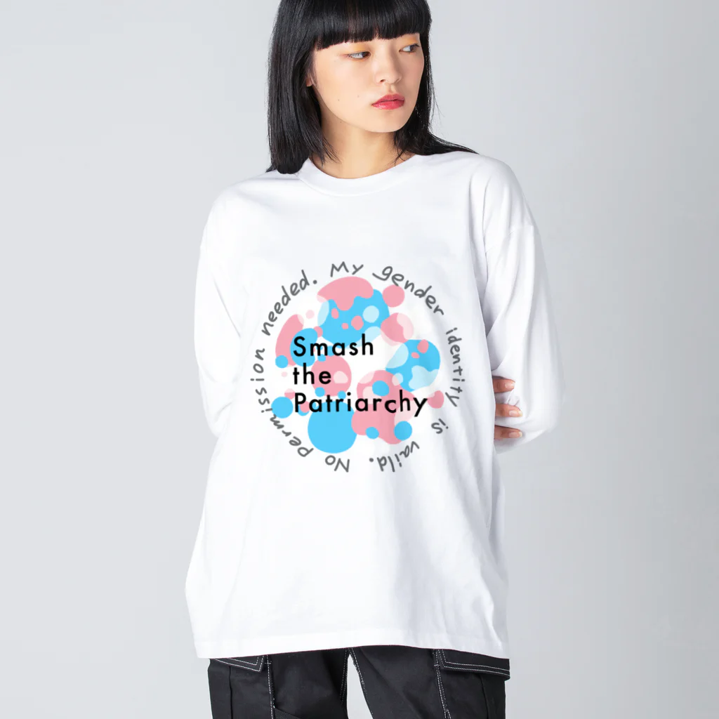 生存しよ！のsmash the patriarchy! トランスジェンダーフラッグカラー ビッグシルエットロングスリーブTシャツ