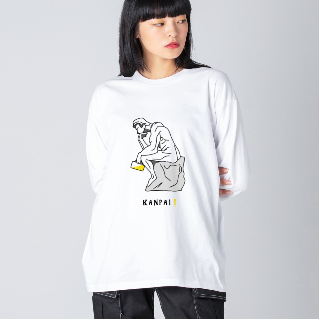 TM-3 Designの彫刻 × BEER（考える人）黒線画 Big Long Sleeve T-Shirt