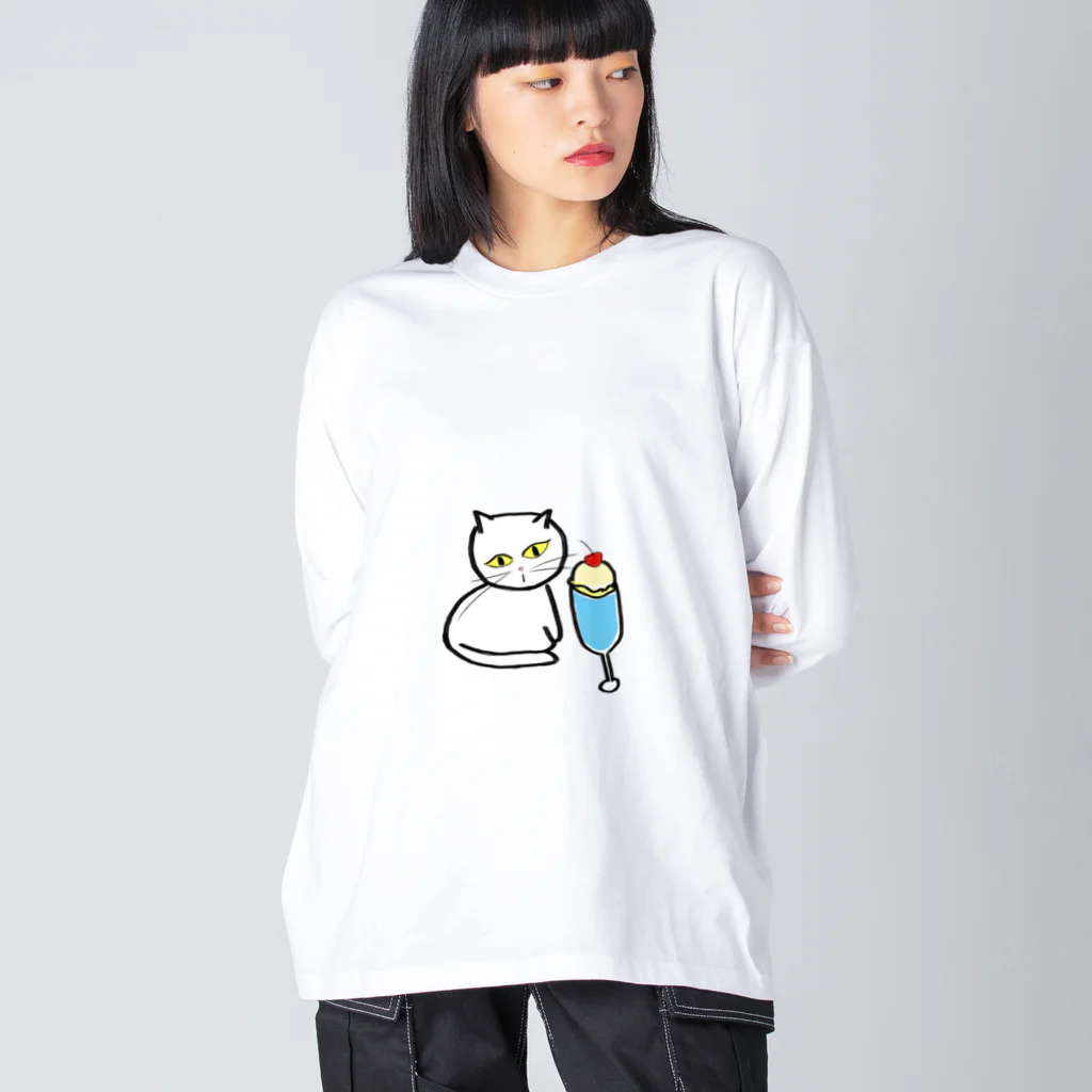 みにゆん　ねこのA lovely white cat who likes ice cream. Big Long Sleeve T-Shirt