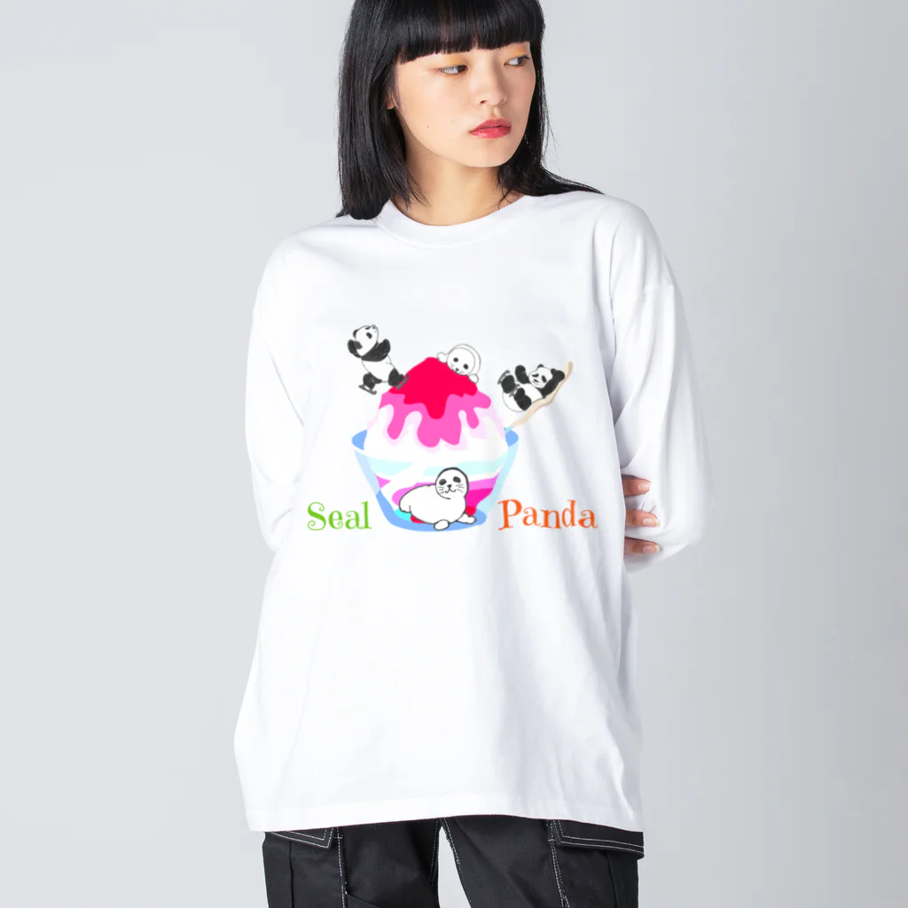 ちょらぷみの赤ちゃんアザラシとフィギュアスケートぱんだ　アイスのパンダ ビッグシルエットロングスリーブTシャツ