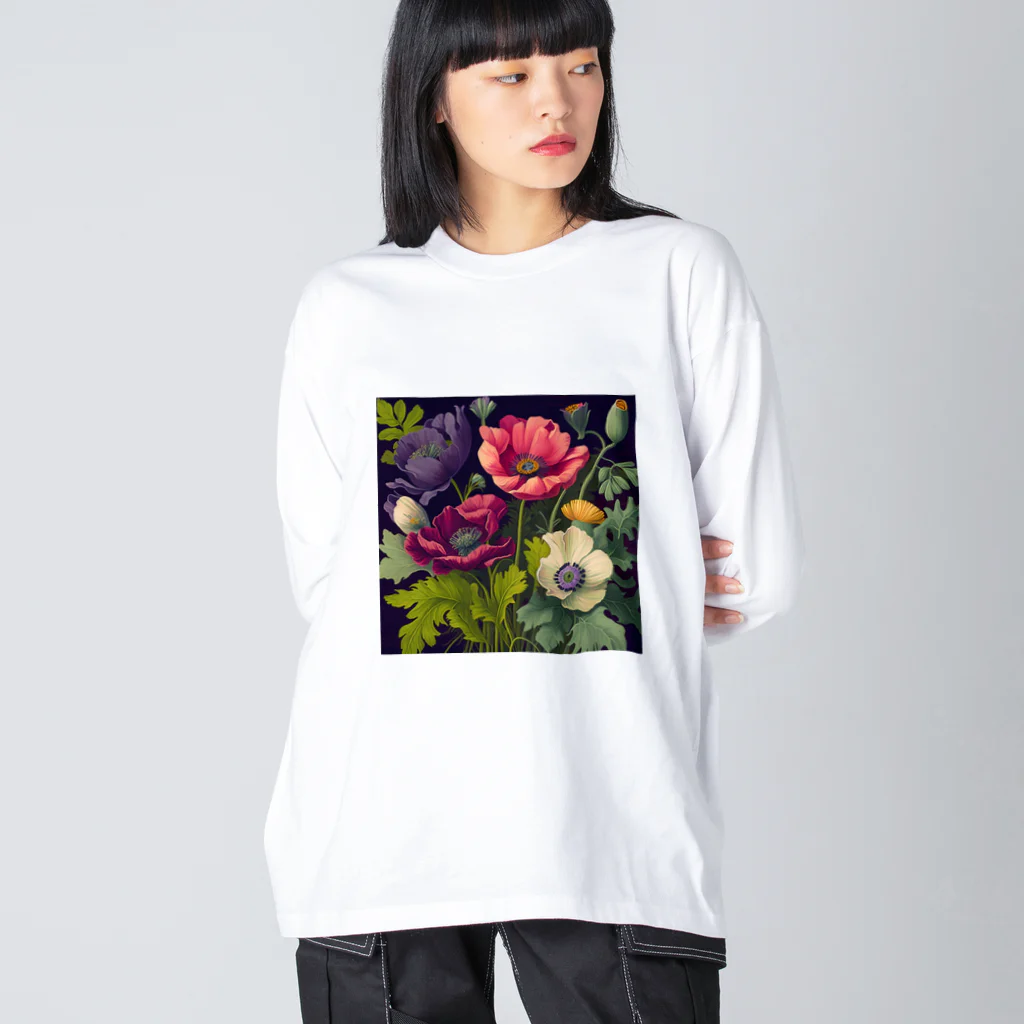 botanicalartAIのアネモネのボカニカルアートイラスト ビッグシルエットロングスリーブTシャツ