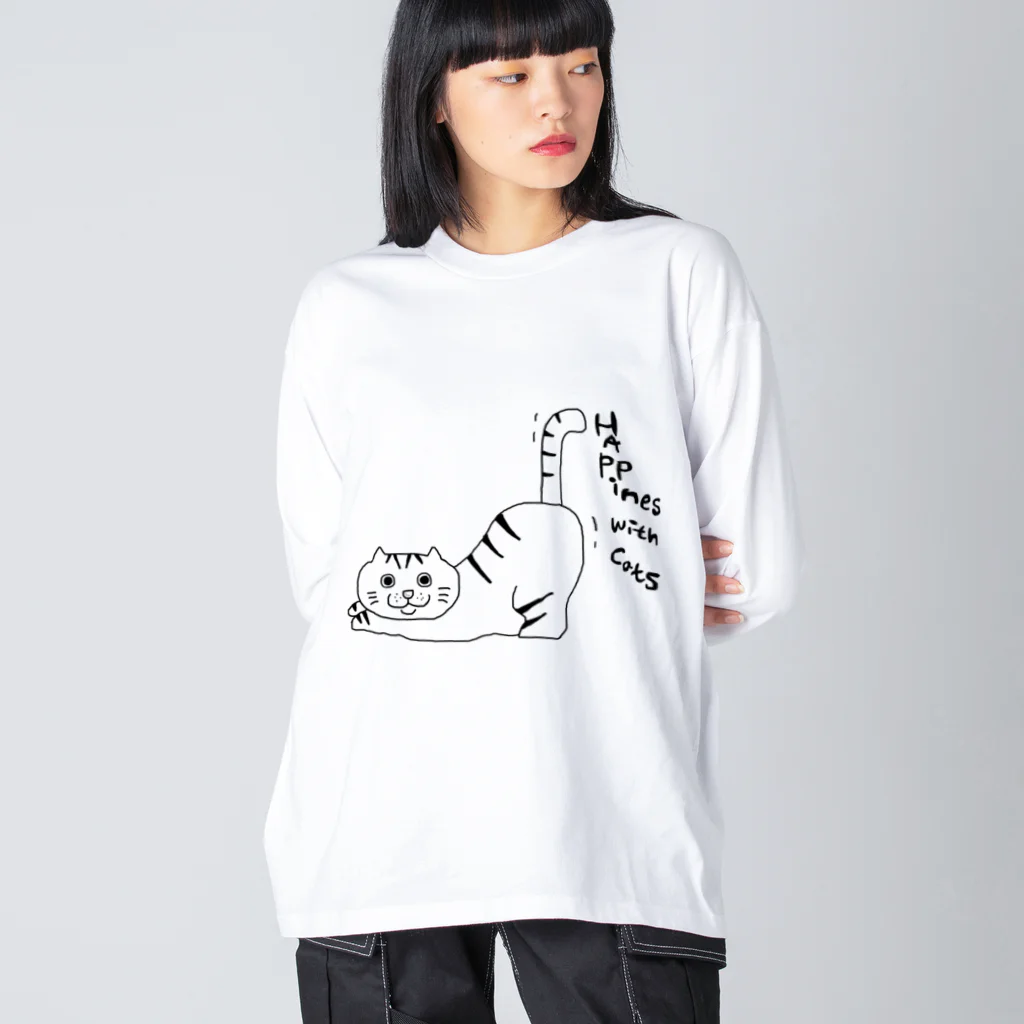 茶トラネコの茶トラねこおしりをあげる ビッグシルエットロングスリーブTシャツ