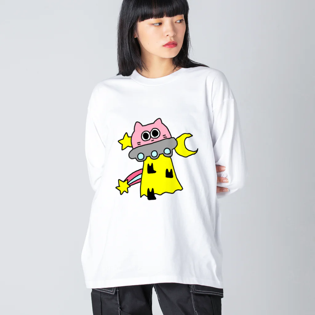 iroha-otoのネコちゃんもどき　UFO ビッグシルエットロングスリーブTシャツ