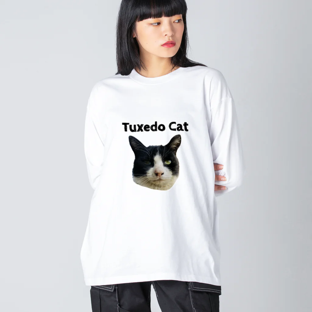 (^ω^)∩　　よ⊃のハチワレ猫 Big Long Sleeve T-Shirt