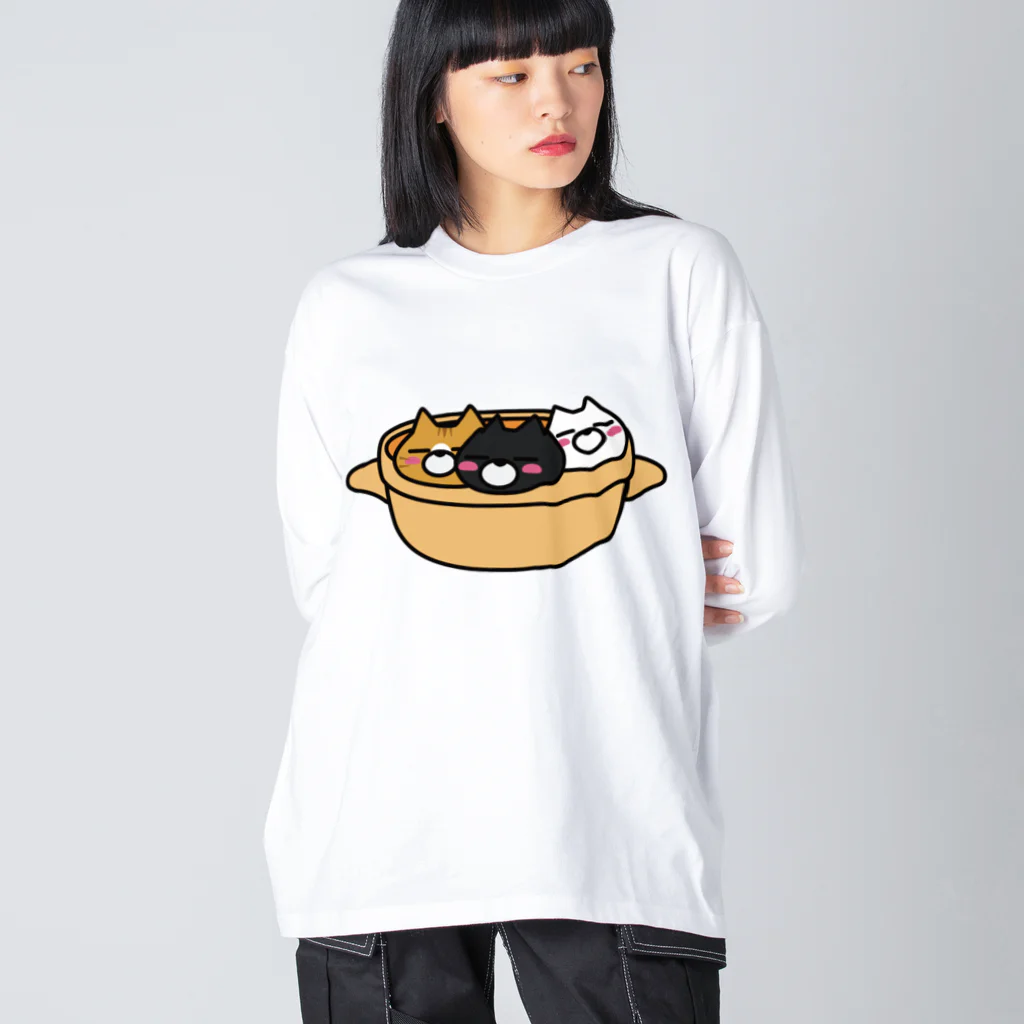 BADCAT GOODS SHOPの鍋ねこトリオ ビッグシルエットロングスリーブTシャツ