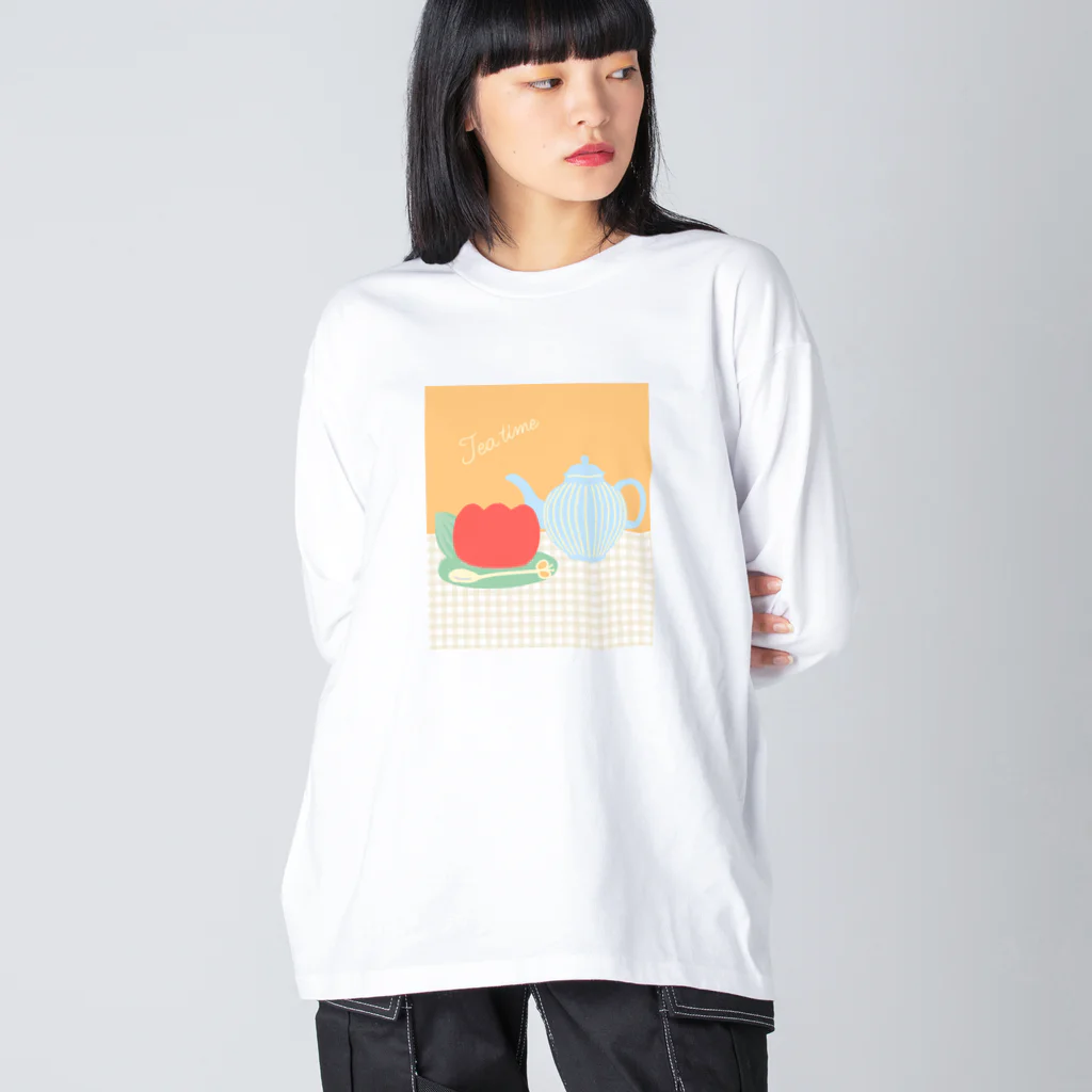 日々花々のチューリップ×ティーカップ Big Long Sleeve T-Shirt