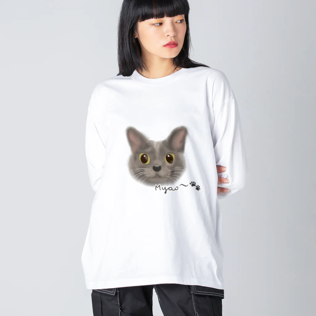 わかばックス工房のグレーのネコちゃん♡ Big Long Sleeve T-Shirt