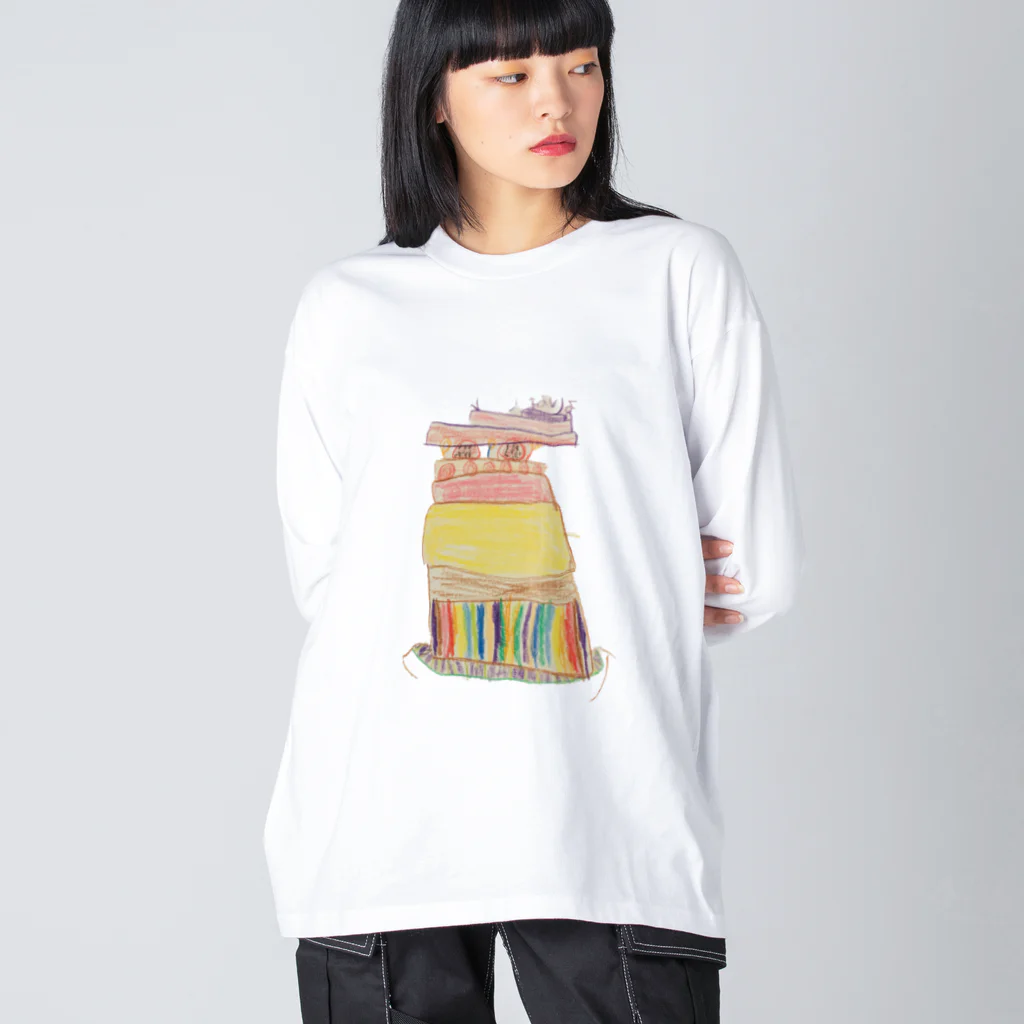 KidsArtの【子どもの絵】バースデーケーキ ビッグシルエットロングスリーブTシャツ