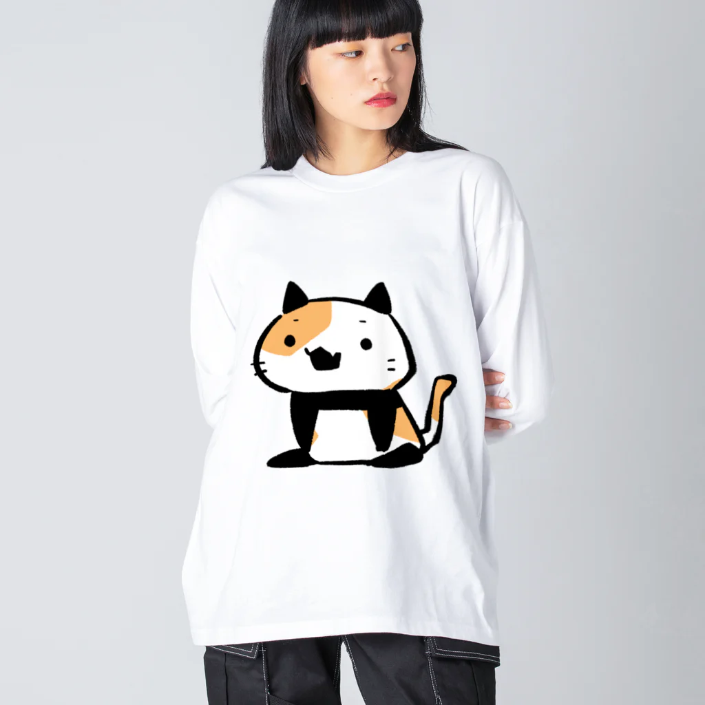 うさやのパンダ風味の三毛猫 ビッグシルエットロングスリーブTシャツ