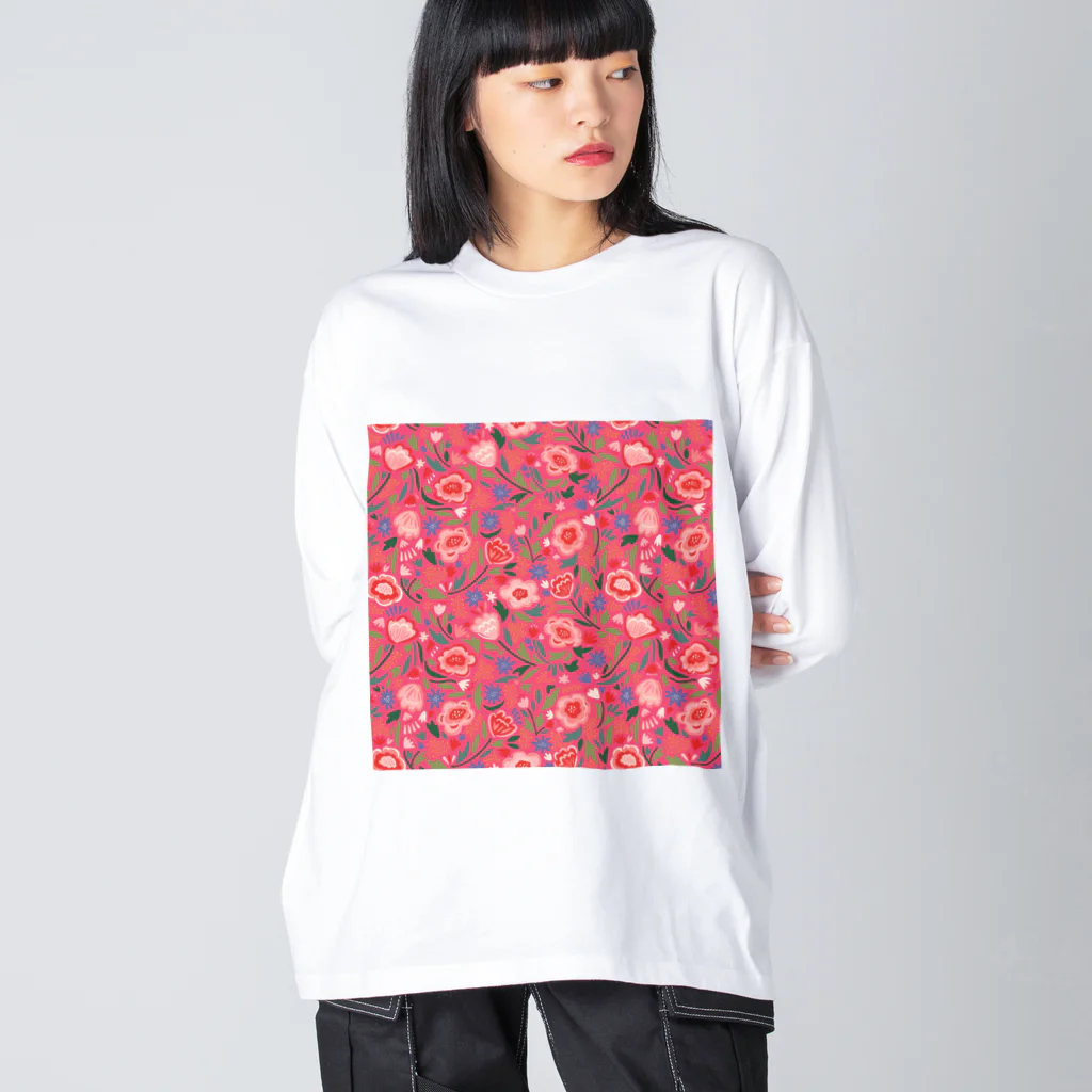 Katie（カチエ）のエキゾチックな花柄（ピンク／小） Big Long Sleeve T-Shirt