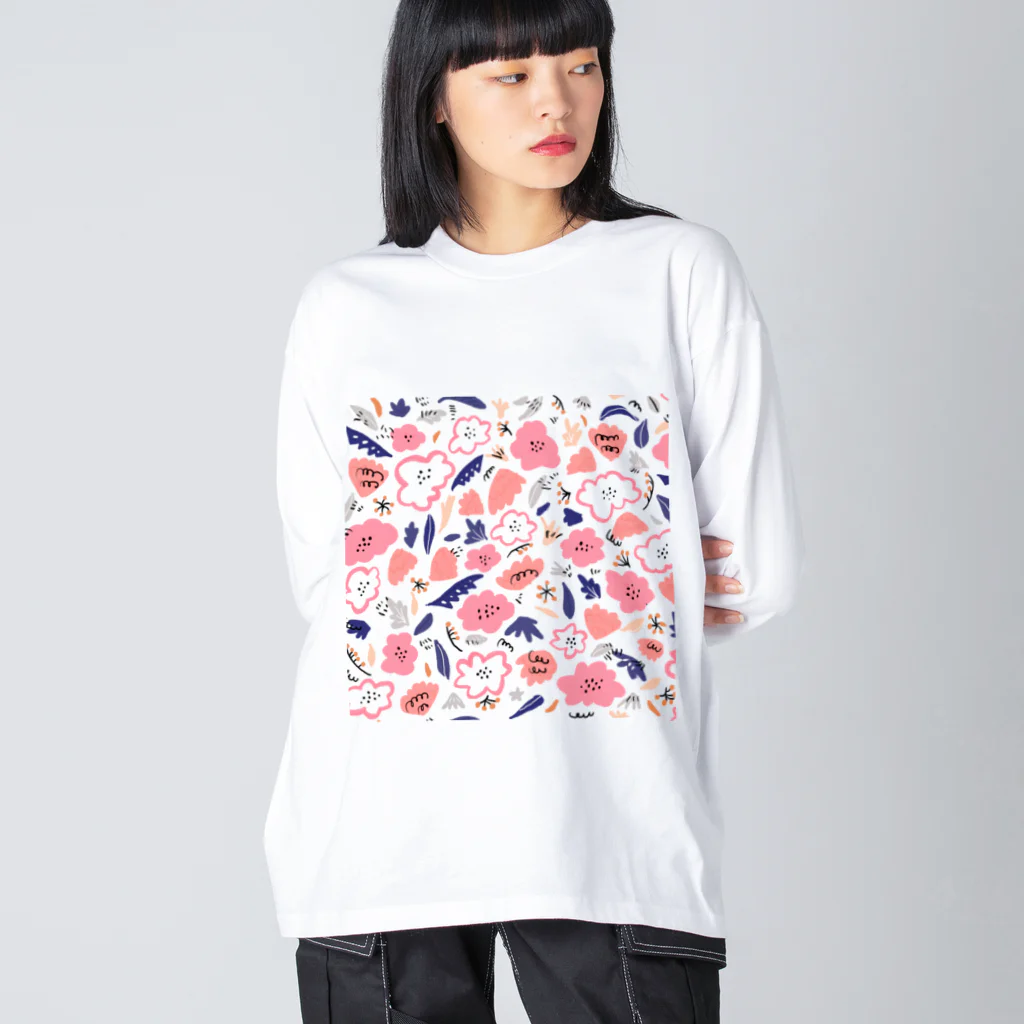 Katie（カチエ）の抽象的な手描きの花柄 Big Long Sleeve T-Shirt