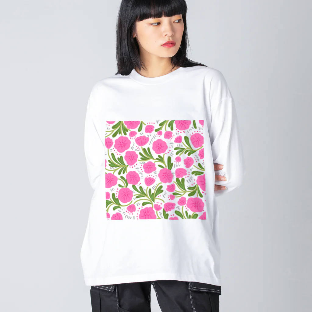 Katie（カチエ）の手描きの花柄（ピンク） Big Long Sleeve T-Shirt