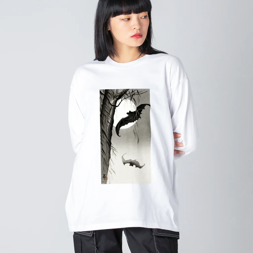 MUGEN ARTの小原古邨　月に蝙蝠（コウモリ）Ohara Koson / Bats under the full moon ビッグシルエットロングスリーブTシャツ