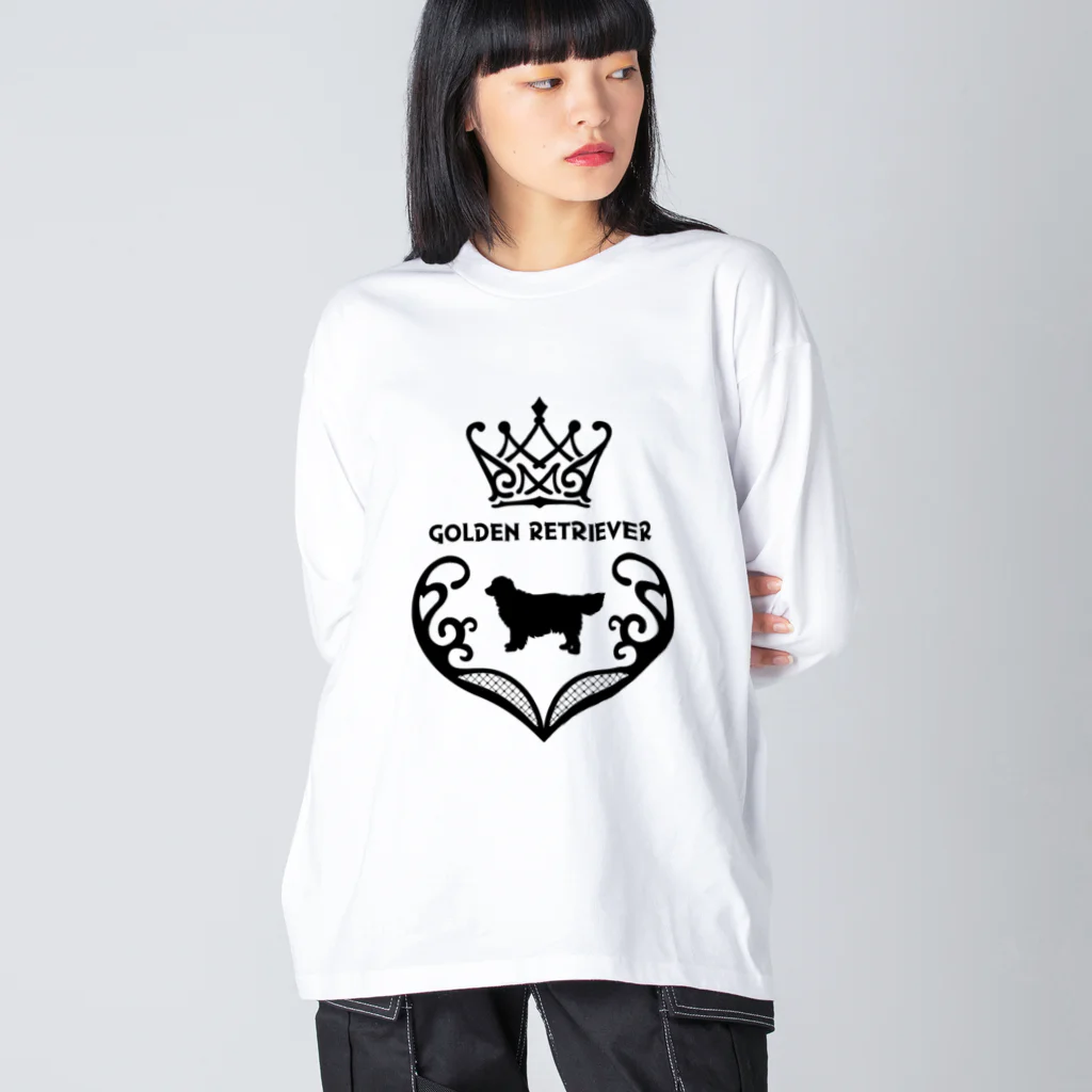 onehappinessのゴールデンレトリバー　crown heart　onehappiness　black ビッグシルエットロングスリーブTシャツ