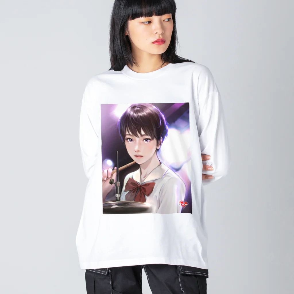 Mahiroshka まひろ朱夏 絵と音楽のドラム少女 ビッグシルエットロングスリーブTシャツ