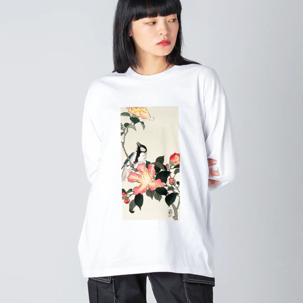 MUGEN ARTの小原古邨　椿に四十雀  Ohara Koson / Great tit on branch with pink flowers  Big Long Sleeve T-Shirt