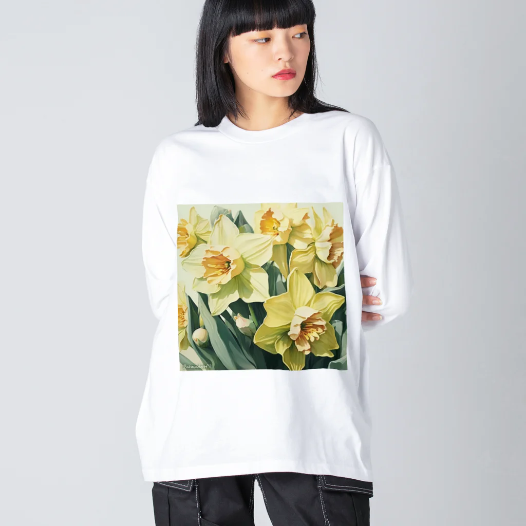 botanicalartAIの黄色のスイセン ビッグシルエットロングスリーブTシャツ