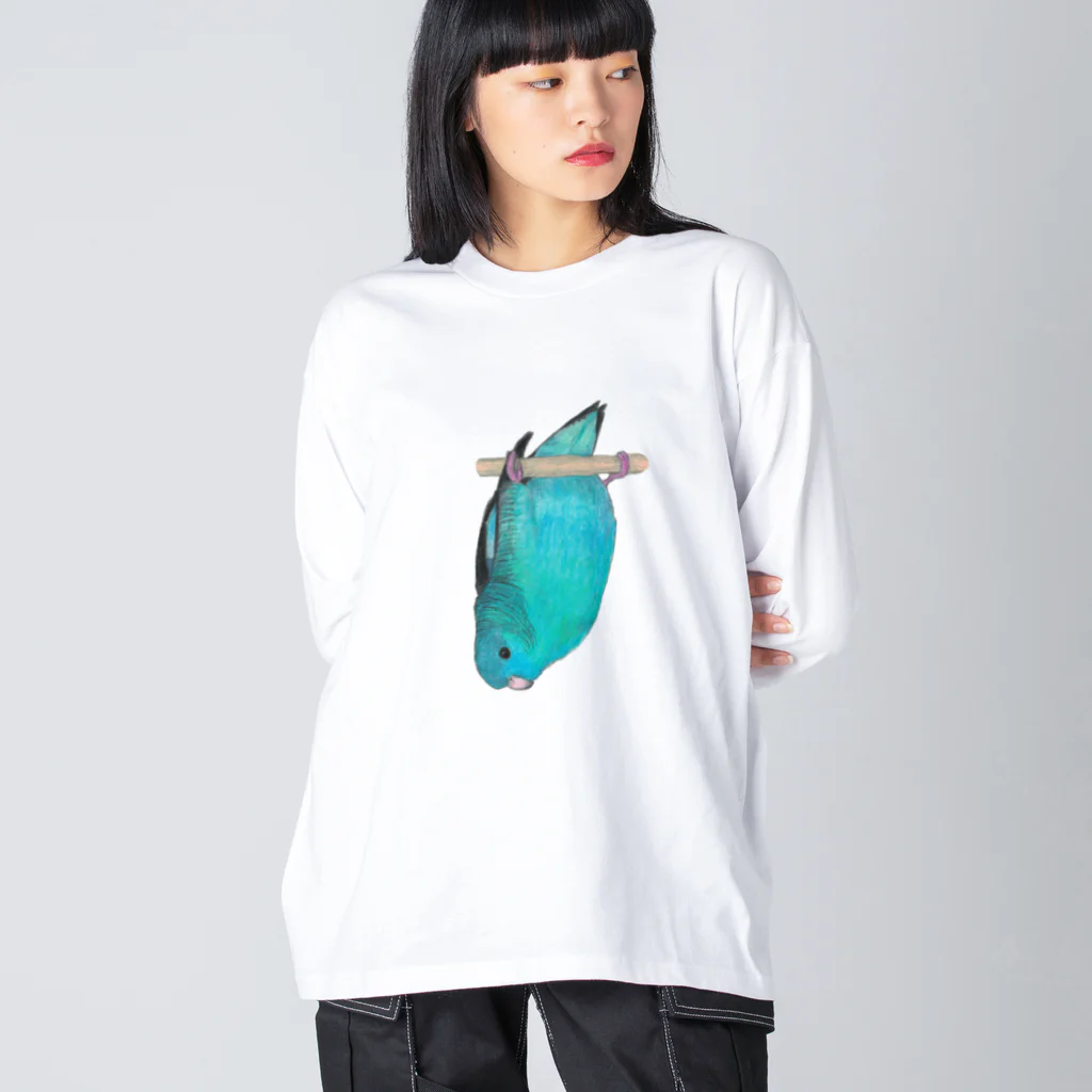 森図鑑の[森図鑑] サザナミインコ水色 Big Long Sleeve T-Shirt