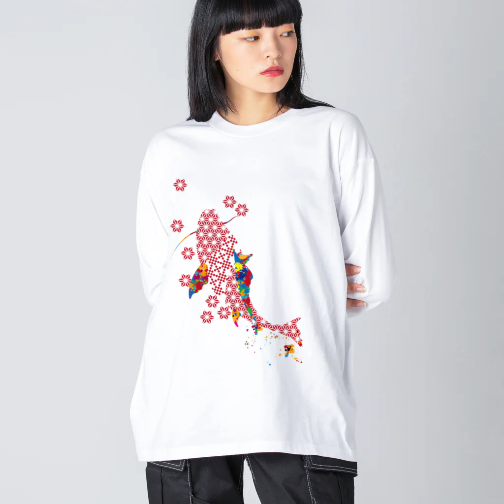cuuyabowの鯉のぼり・和柄＆スプラッシュ / Red ビッグシルエットロングスリーブTシャツ