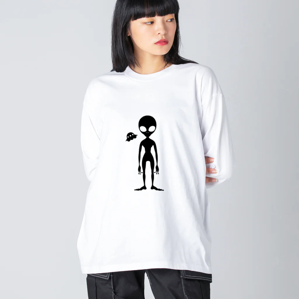 kimchinのグレイタイプの宇宙人のシルエット ビッグシルエットロングスリーブTシャツ