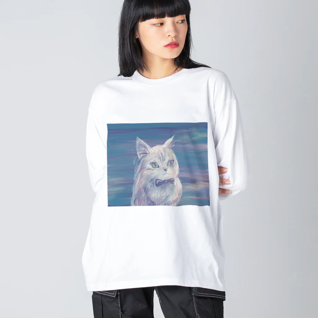 猫のきぬくんのお店のシロネコ ビッグシルエットロングスリーブTシャツ