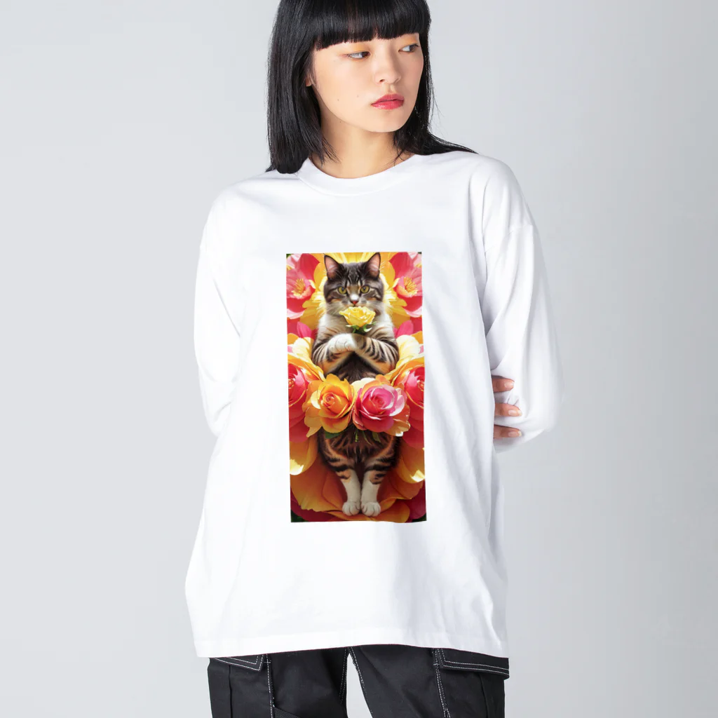 ukeroのフラワーキャット077 ビッグシルエットロングスリーブTシャツ