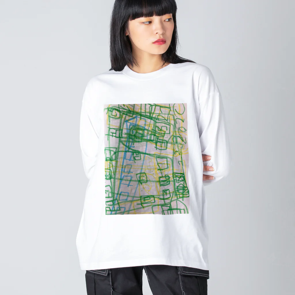 なすこのクレヨンエレベーター、緑と黄色 Big Long Sleeve T-Shirt