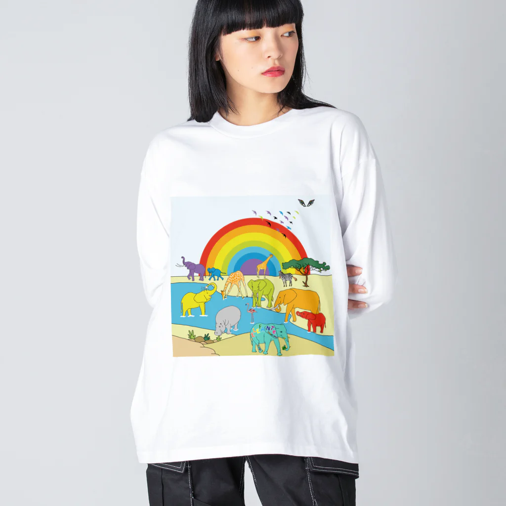 KANAT  LAMHITAのサファリの象たち ビッグシルエットロングスリーブTシャツ