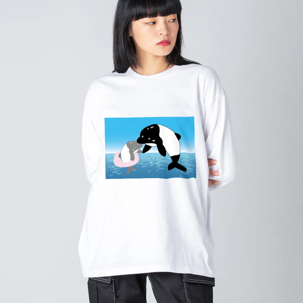 Drecome_Designの【手を取って・・・】海豚(イルカ)親子 ビッグシルエットロングスリーブTシャツ