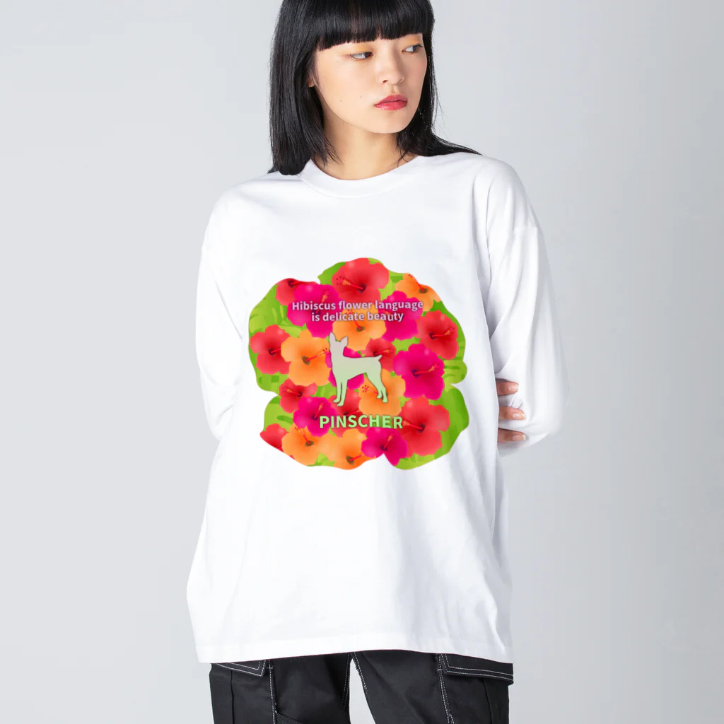 onehappinessのピンシャー　hibiscus　花言葉　onehappiness ビッグシルエットロングスリーブTシャツ