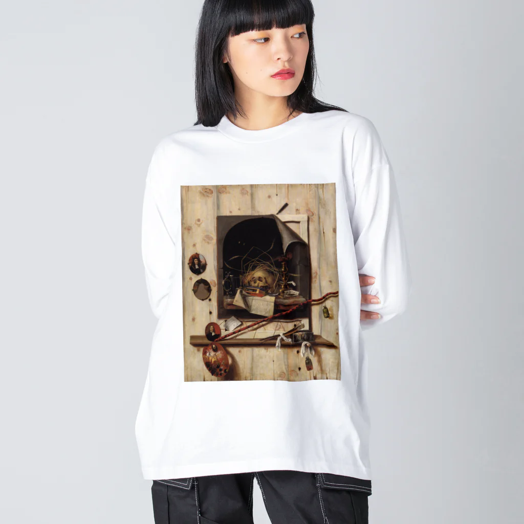 世界美術商店のヴァニタス画のあるアトリエの壁 / Trompe l'oeil with Studio Wall and Vanitas Still Life Big Long Sleeve T-Shirt