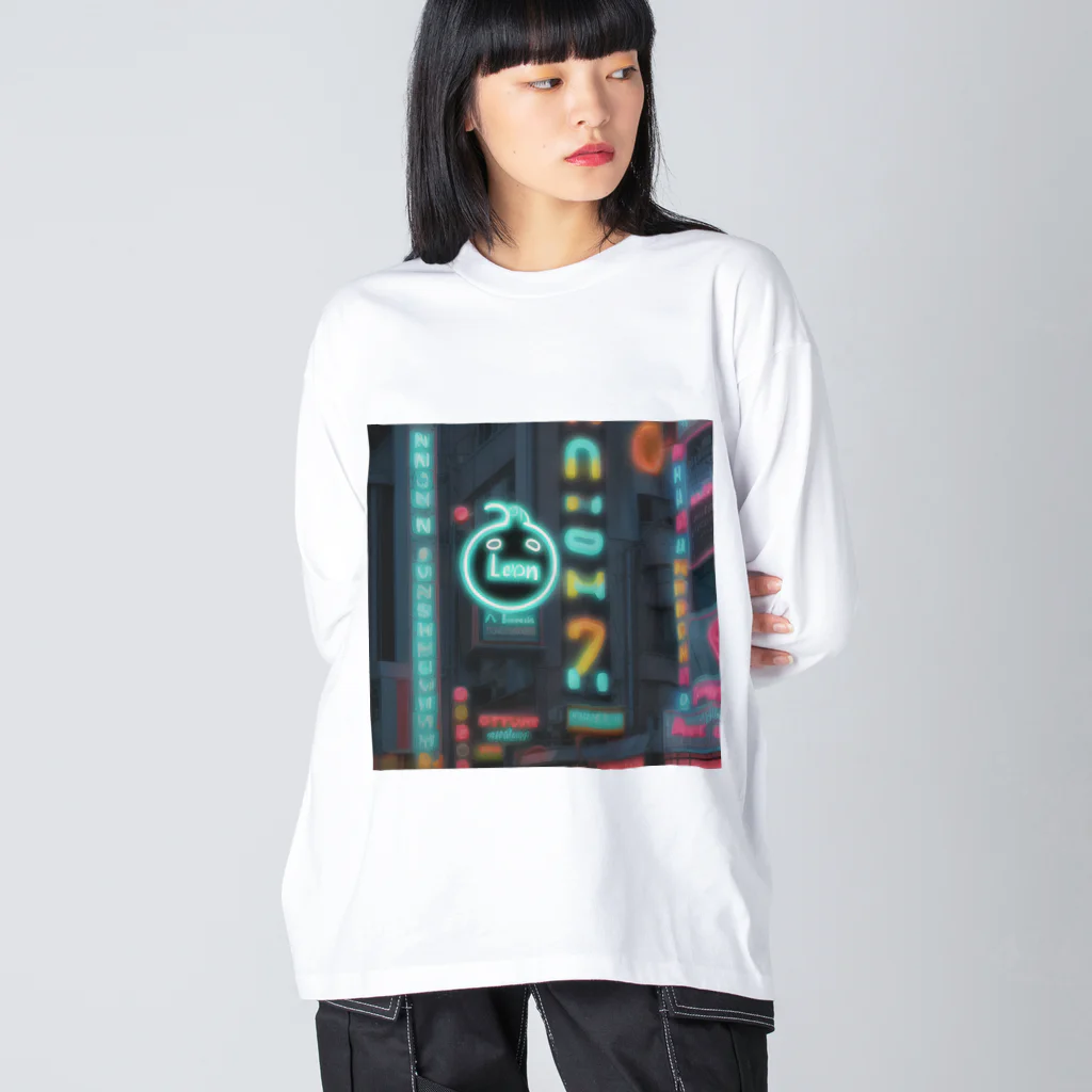 ペンギンとネオンとサイバーのサイバーペンギンたちの街 Big Long Sleeve T-Shirt