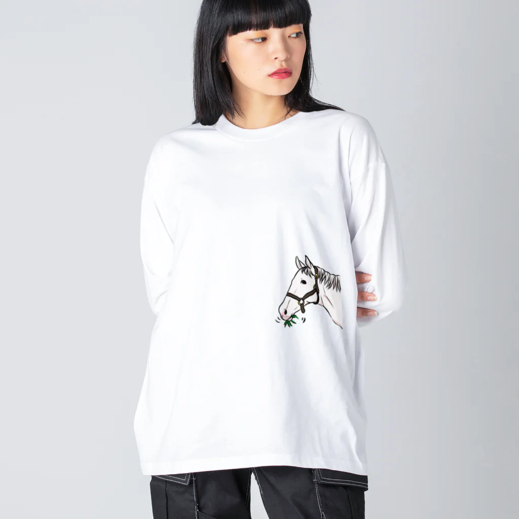 ユルークうーまショップのあし毛のモグモグ馬 Big Long Sleeve T-Shirt