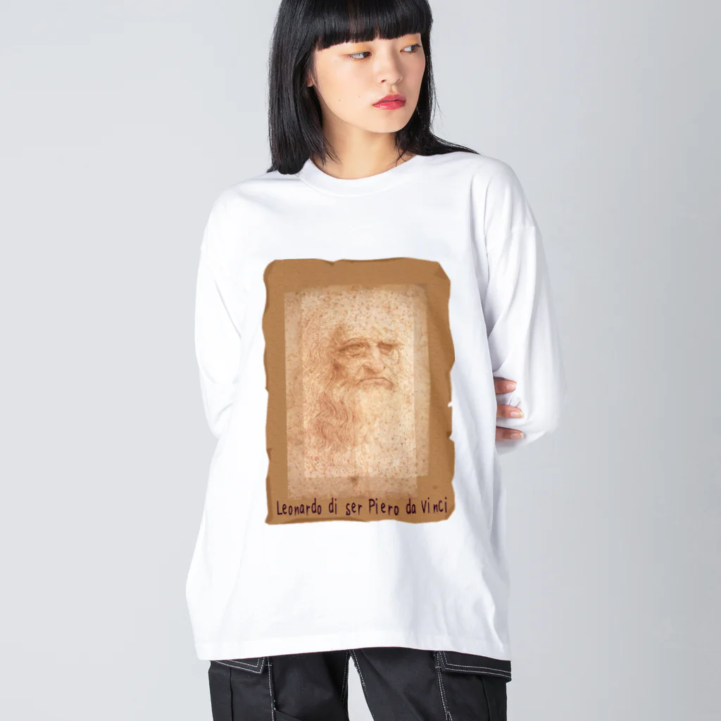 アニマル四字熟語のレオナルド・ダ・ヴィンチ　絵画アートシリーズ　自画像 Big Long Sleeve T-Shirt