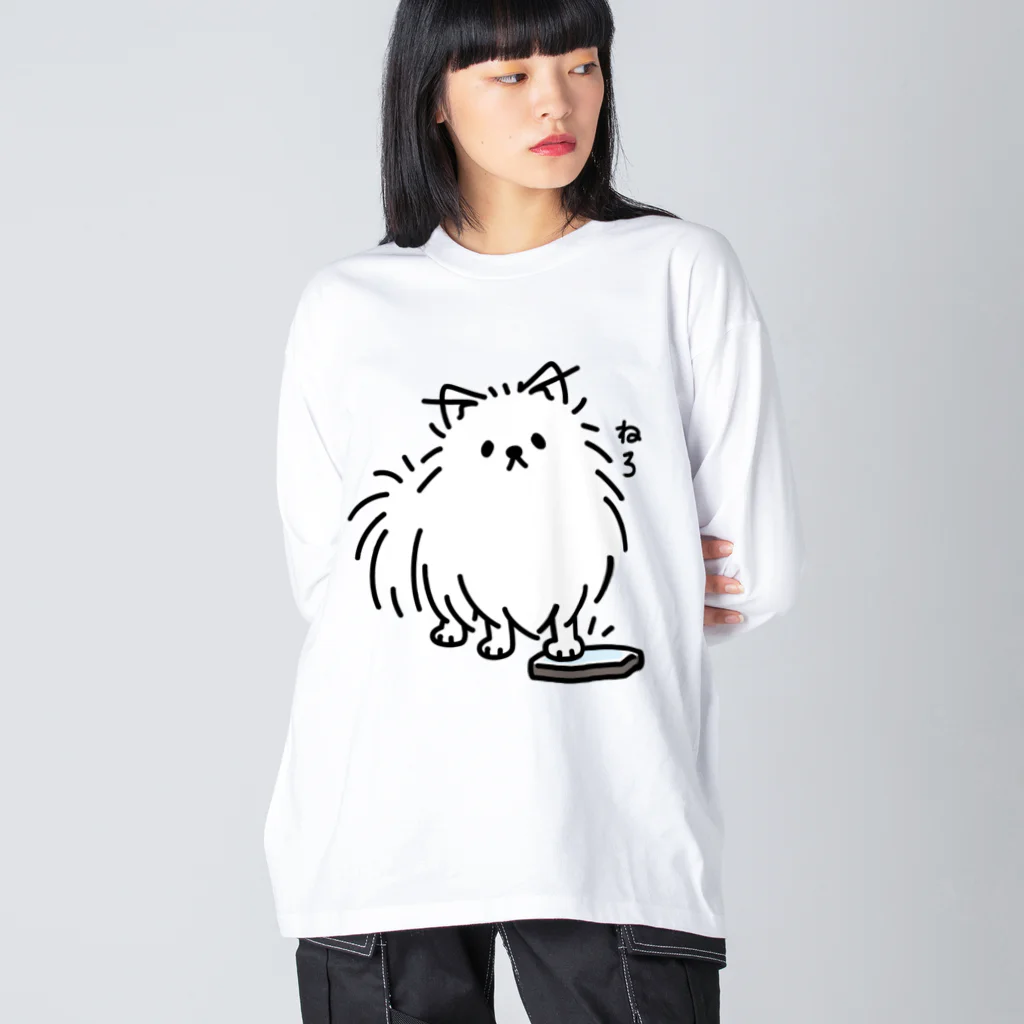 イラスト MONYAAT のねろ　スマホをとりあげるポメラニアン ビッグシルエットロングスリーブTシャツ