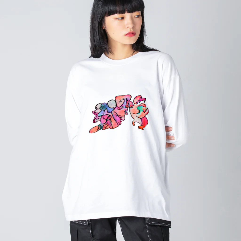 🍩tarojiro(たろじろ) shop🍩のオバケのおもちゃの取り合い ビッグシルエットロングスリーブTシャツ