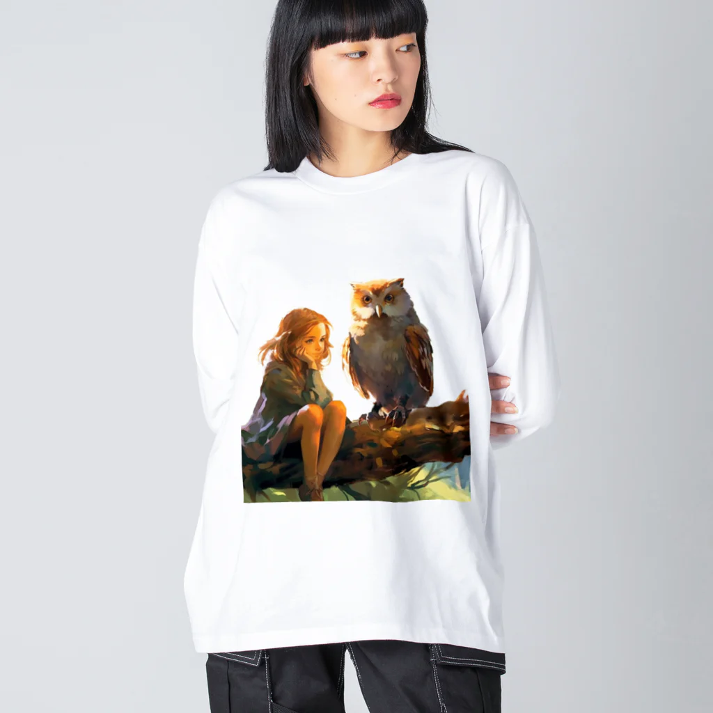 桜音ことこ企画の夢を語る少女とフクロウ Big Long Sleeve T-Shirt