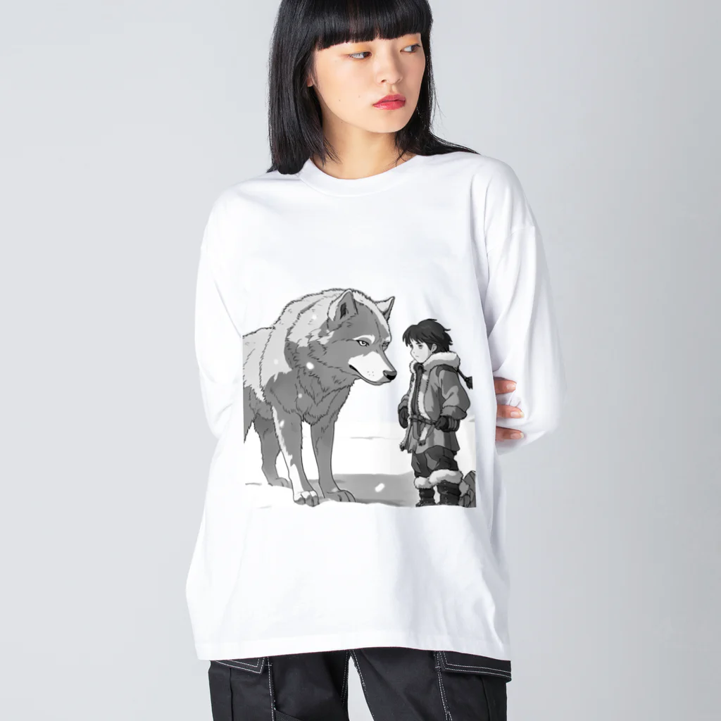 桜音ことこ企画の雪原の少年とオオカミ ビッグシルエットロングスリーブTシャツ