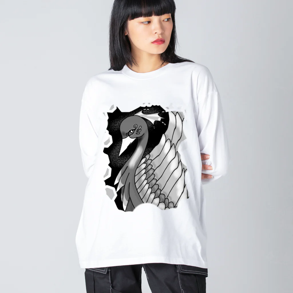 greetenの不死鳥アート　モノクロ Big Long Sleeve T-Shirt