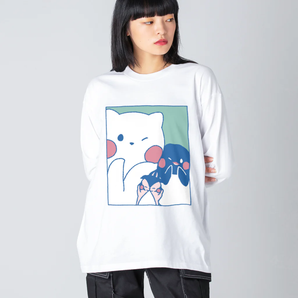 tafu tafuのかわいいポーズのしろぎんしま ビッグシルエットロングスリーブTシャツ