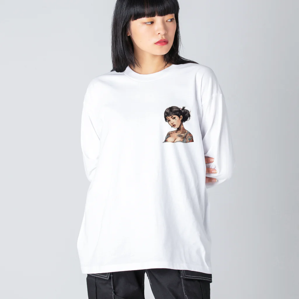 streetsnapの可愛いタトゥーだらけの女性、両面プリントロングTシャツ、期間限定 Big Long Sleeve T-Shirt