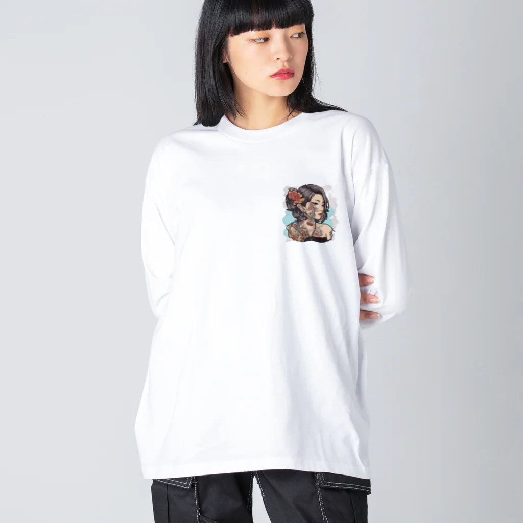 streetsnapの可愛いタトゥーだらけの女性、両面プリントロングTシャツ、期間限定 ビッグシルエットロングスリーブTシャツ