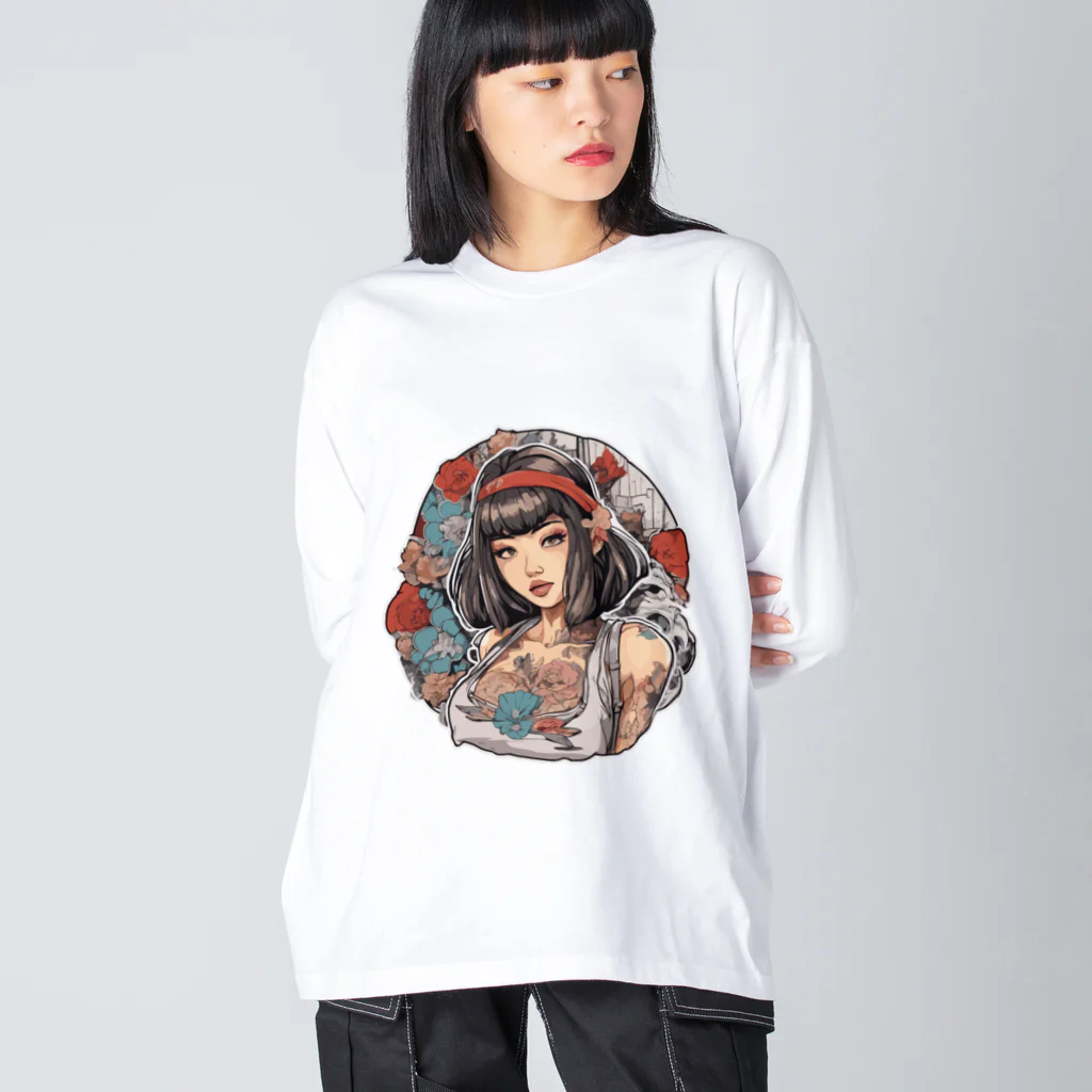 streetsnapの可愛いタトゥーだらけの女性、片面プリントTシャツ、期間限定 ビッグシルエットロングスリーブTシャツ