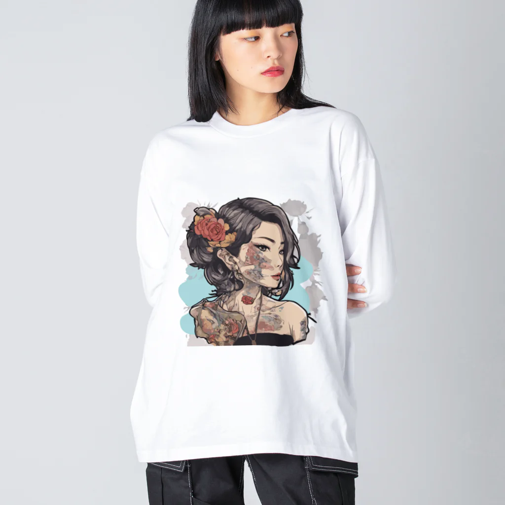 streetsnapの可愛いタトゥーだらけの女性、片面プリントTシャツ、期間限定 ビッグシルエットロングスリーブTシャツ