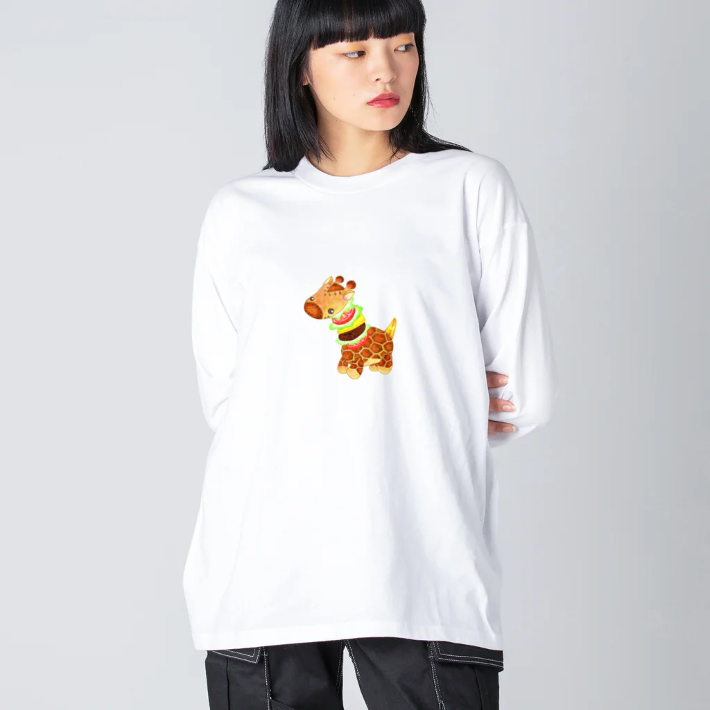 satoayaのアニマルカフェのフードアニマル　キリンバーガー ビッグシルエットロングスリーブTシャツ