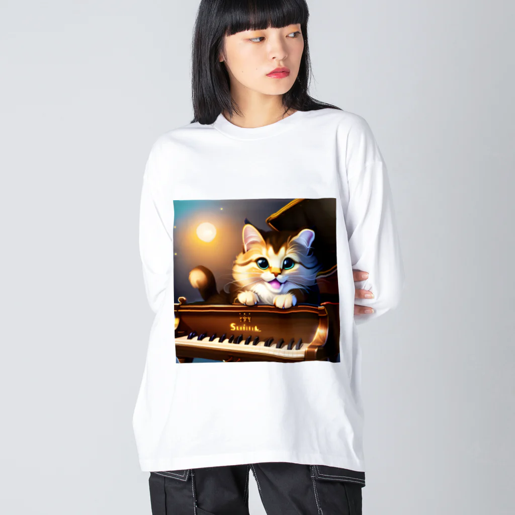 kitten pianistの子猫ピアニスト-1 ビッグシルエットロングスリーブTシャツ