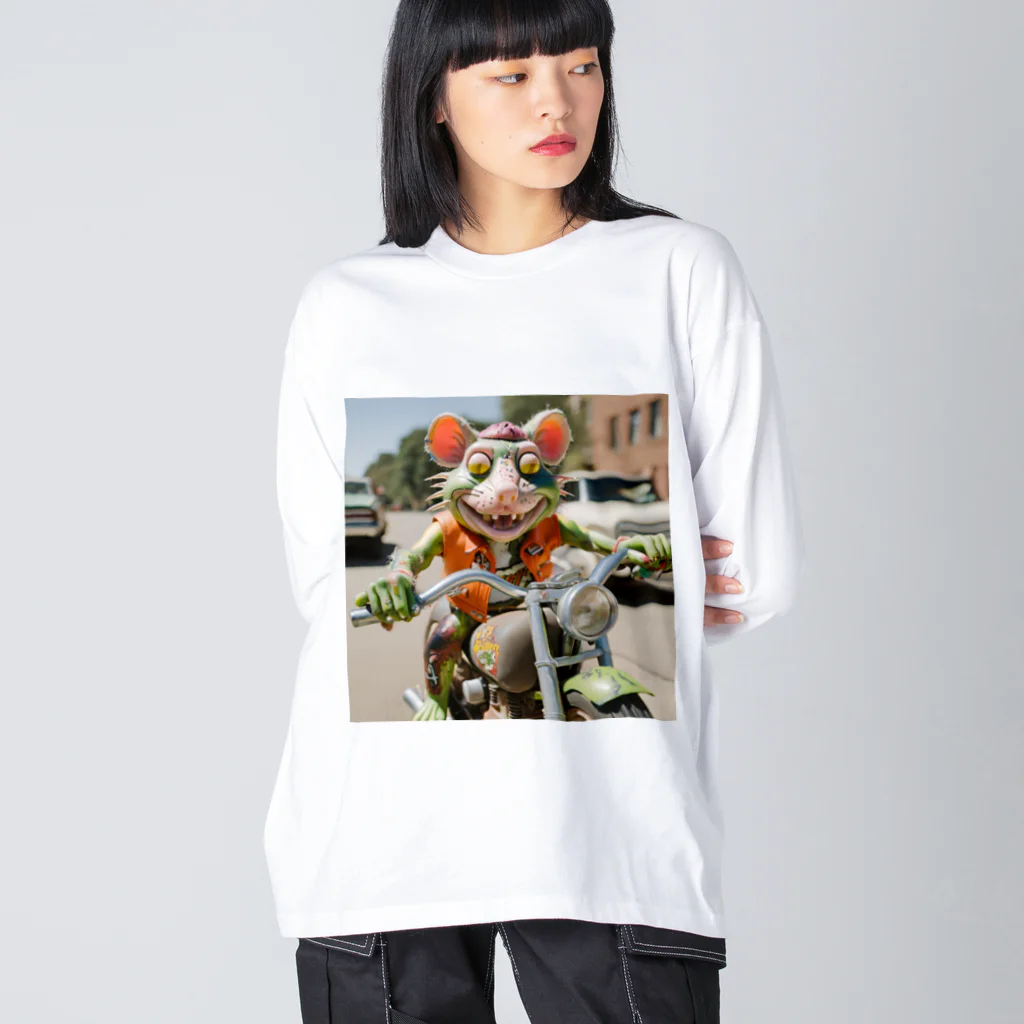 kuri_AMERICANのバイクに乗ったラットフィンク ビッグシルエットロングスリーブTシャツ